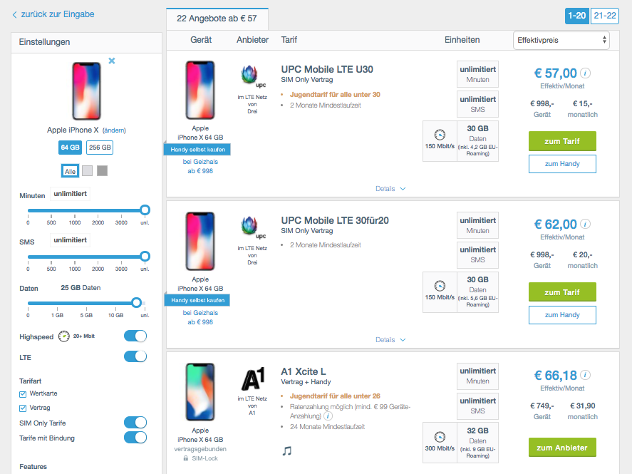 Unkompliziert ein Handy mit Tarif finden