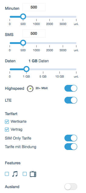 Handytarifoptionen festlegen